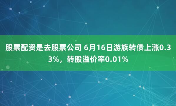 股票配资是去股票公司 6月16日游族转债上涨0.33%，转股溢价率0.01%